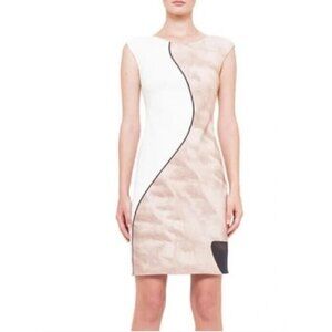 Akris Punto Dress Womens 4 Guitar Print Cap Sleeve Jersey Knit Fitted Cotton